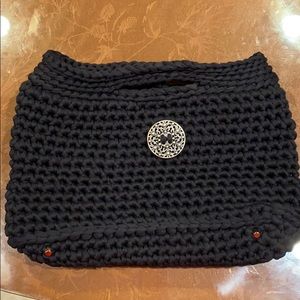 Black knit hand held clutch